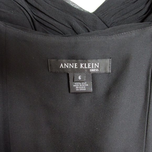 Anne Klein Black Silk Chiffon Beaded Strap Dress NYE Size 6 - Picture 6 of 12